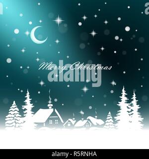 New year village landscape on the postcard background. Stock Vector