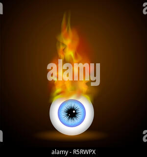 Burning Blue Eye with Fire Flame Stock Photo