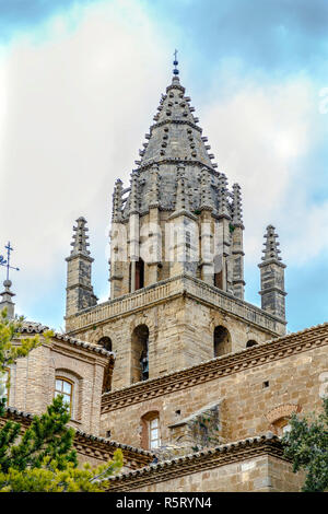 church bell tower Late 16th century late Gothic building of San Esteban built in the village of Loarre Aragon Huesca Spain Stock Photo