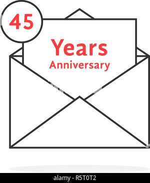 thin line 45 years anniversary logo like open letter Stock Vector