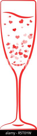 one champagne glass hearts Stock Vector