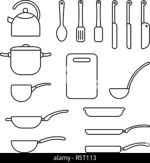 thin line set of cookware Stock Vector