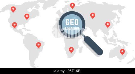 pixel art world map like geo location Stock Vector