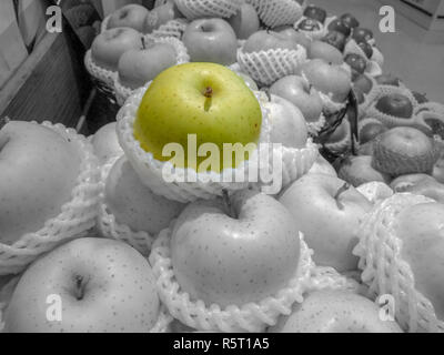 green apple collection white and black process with hight light at main apple Stock Photo