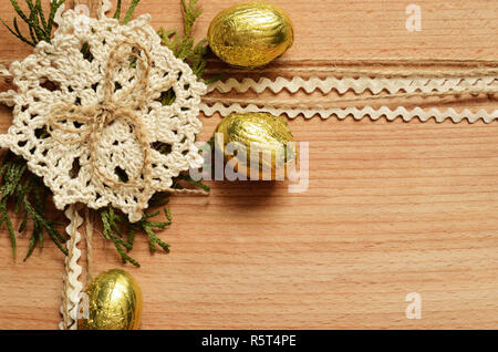 Wooden background with Easter composition Stock Photo