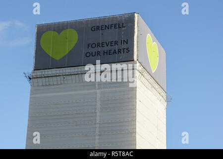 The site of the Grenfell Tower high-rise apartment fire tragedy - Forever in our hearts, London, England, UK Stock Photo