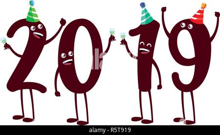 Happy new year design with cartoon happy numbers over white background, vector illustration Stock Vector