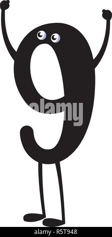 cartoon number nine over white background, vector illustration Stock Vector