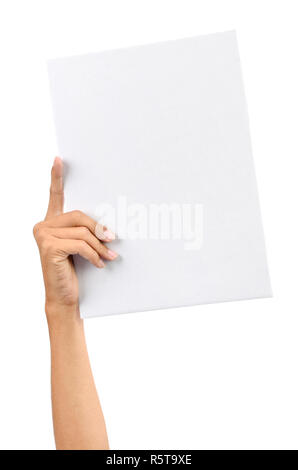 Hand holding white card Stock Photo