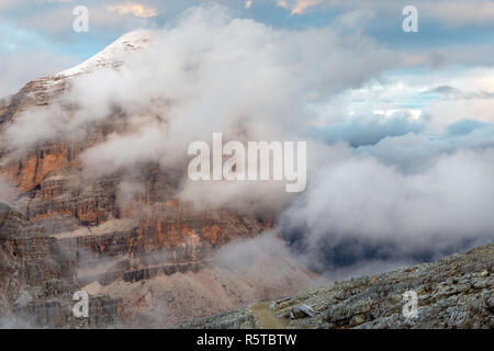 Tofana di Rozes mountain peak of the Tofane group. The Ampezzo Dolomites, Clouds. Dolomiti. Veneto. Italian Alps. Europe. Stock Photo