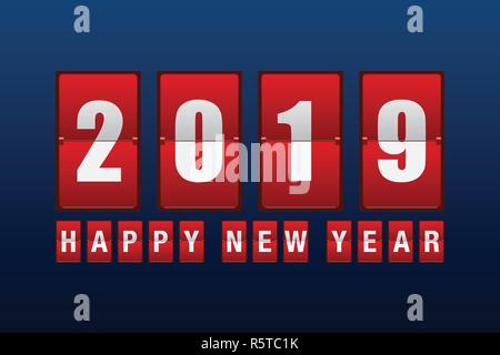 Happy new year 2019 with odometer number counter. Vector illustration. Stock Vector