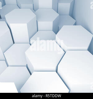 Abstract interior background with extruded hexagons pattern on wall, 3d ...
