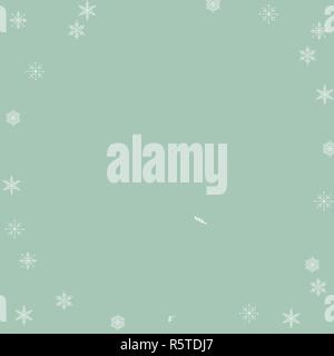 Background design for Christmas in simple flat flat hand drawn graphic. White silhouette wreath and snowflakes are on pastel blue background with spac Stock Vector