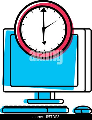 desktop computer with clock time vector illustration design Stock Vector