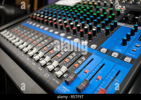 Music line mixer with many controls and buttons Stock Photo