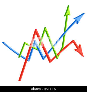 Red and green chart arrows crossed 3D render illustration isolated on ...