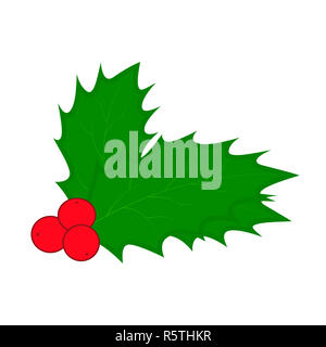 Holly berry, Christmas leaves and fruits icon, symbol, design. Winter vector illustration isolated on white background. Stock Photo