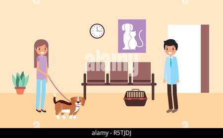 girl with dog consultation veterinary clinic vector illustration Stock Vector