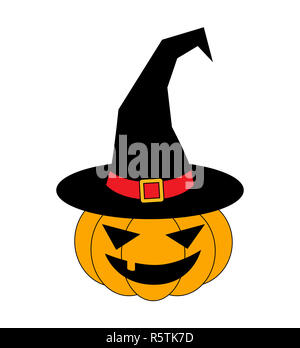 Halloween pumpkin in witches hat vector illustration, Jack O Lantern ...