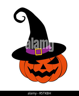 Halloween pumpkin in witches hat vector illustration, Jack O Lantern ...