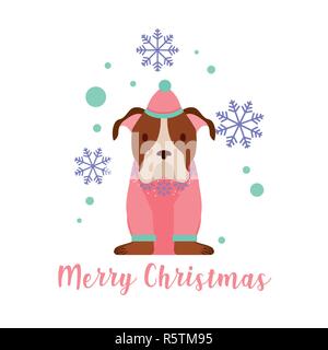 dog with scarf and hat merry christmas vector illustration Stock Vector
