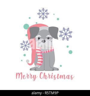 dog with scarf and hat merry christmas vector illustration Stock Vector