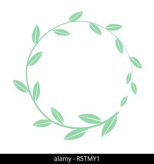 Hand drawn vector round frame. Floral wreath with simple leaves banch. Decorative elements for design Stock Vector