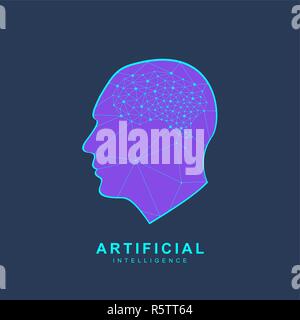Techno Human Head Vector Logo Concept Illustration. Creative Idea Sign ...