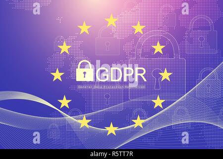 GDPR - General Data Protection Regulation. Dotted Europe map and flag. Protection of personal data. Vector illustration. Stock Vector