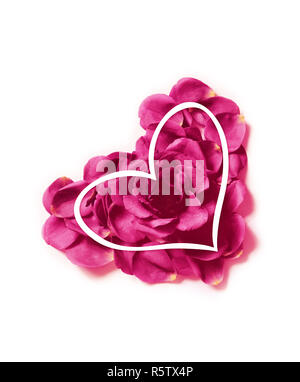 Valentines Day Heart Made of Rose Petals Isolated on White Background. Stock Photo