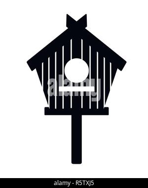Black silhouette. Wooden bird house. Nesting box. Flat vector illustration isolated on white background. Stock Vector