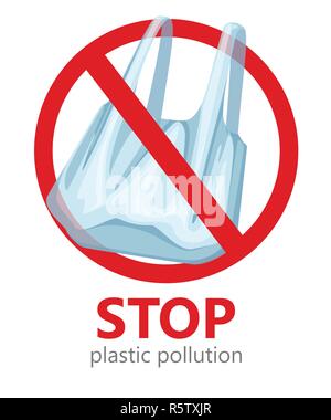 Stop plastic pollution. No plastic bags symbol. Saving ecology logo. Flat vector illustration on white background. Stock Vector