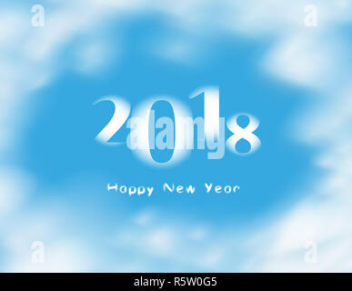Word Happy new year 20178 on blue sky with clouds Stock Photo