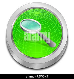 glossy green magnifying glass button - 3D illustration Stock Photo