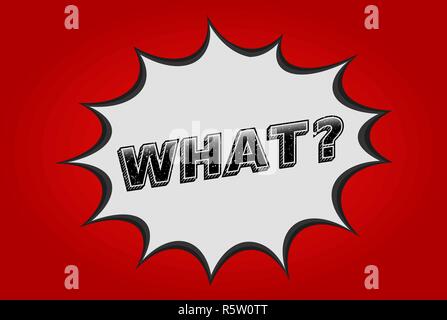 Question What in pop art speech bubble.Halftone dot text effect. Red background. Comic dialog cloud. Comics speech balloon.Question what comic. Vector Stock Vector