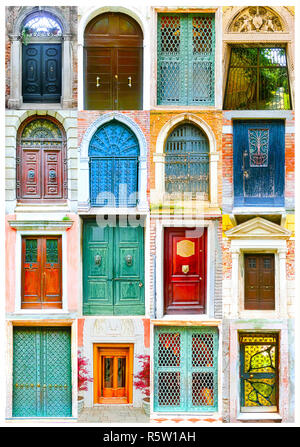 Collage of picturesque doors at the Venice, Italy Stock Photo