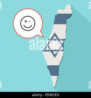 Animation of a long shadow Israel map with its flag and a comic balloon with wink emoji face Stock Photo