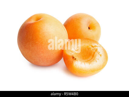 Apricots. Ripe fresh apricots isolated on white background. Apricot in a cut Stock Photo