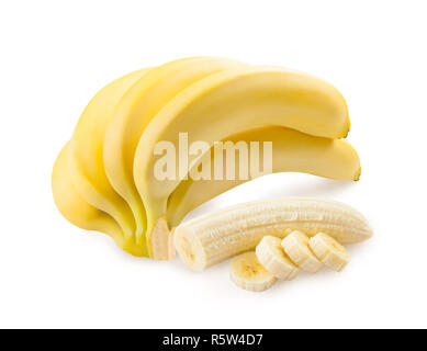 Banana. Ripe bananas isolated on a white background. Freshly sliced banana. Stock Photo