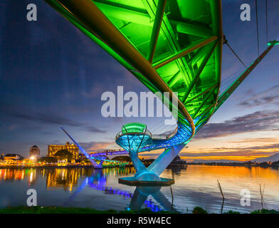 The Darul Hana Bridge in Kuching is the only pedestrian bridge that connects the North and South of Kuching at the moment. Stock Photo