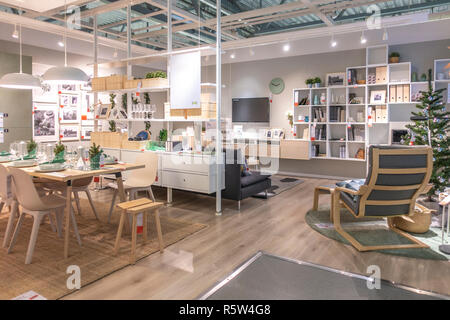 Interior view of Living room inside IKEA Store in Vilnius, Lithuania. IKEA is Swedish-founded, world's largest furniture retailer Stock Photo