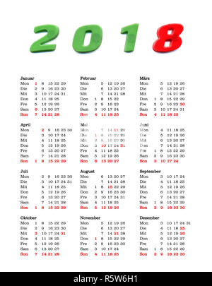 year 2018 calendar - Germany Stock Photo
