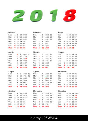 year 2018 calendar - Italy Stock Photo