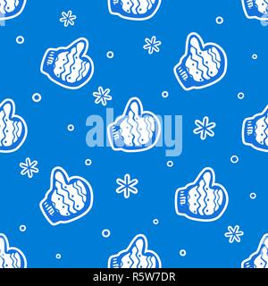 Vector seamless pattern with mittens. Hand drawn vector illustration. Seamless pattern with thumbs up in christmas mittens. Christmas winter backgroun Stock Vector