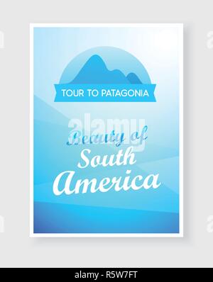 Travel flyer design with Emblem of Andes Mountains and Captions on beautiful background. Stock Vector