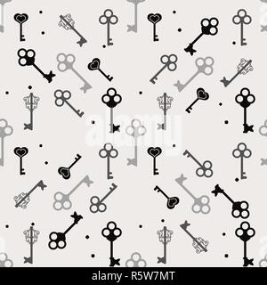 Simple black and white seamless pattern with different keys silhouettes, vector illustration eps10 Stock Vector