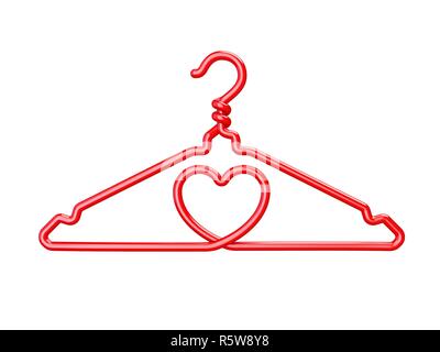 Red wire clothes hangers heart shaped 3D Stock Photo