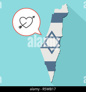 Animation of a long shadow Israel map with its flag and a comic balloon with a heart pierced by an arrow Stock Photo