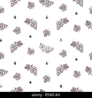 Winery vector seamless pattern with grape icon line style. Stock Vector