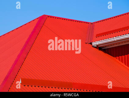 Red corrugated roof Stock Photo